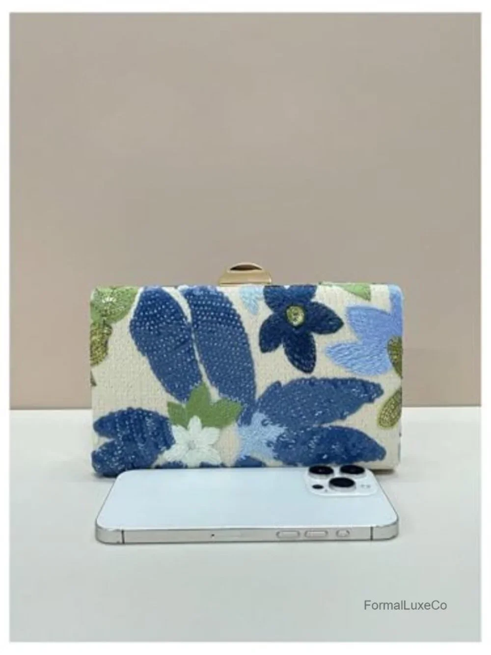 Women's Sequin Floral Embroidery Evening Beaded Clutch Bag Mini Crossbody Purse